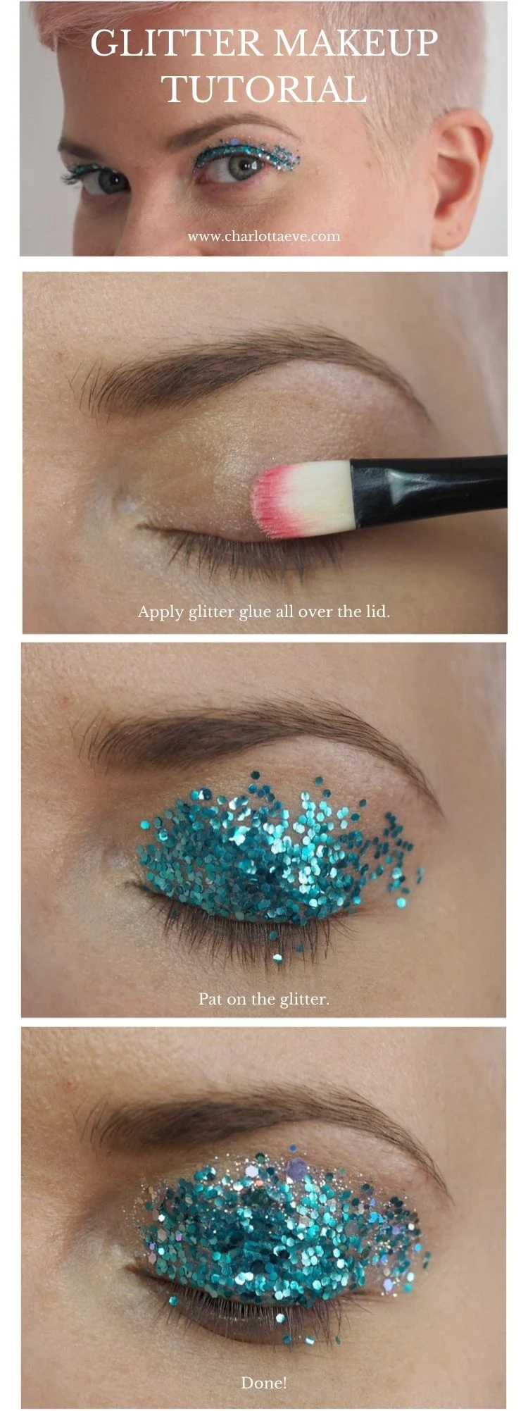 step by step turquoise glitter eyelid tutorial