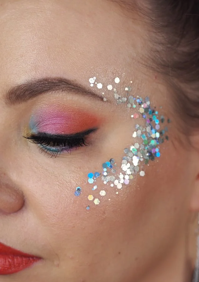 silver glitter highlight on cheekbone
