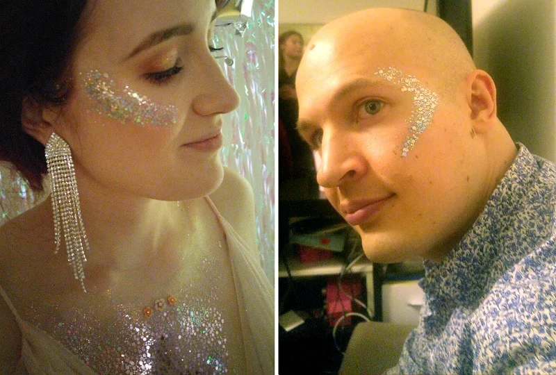 glitter highlight ja geometrinen glittermeikki