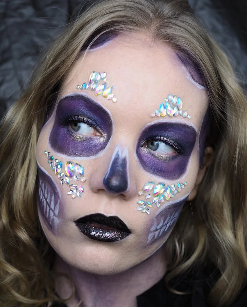 Purple Glam Skull Makeup