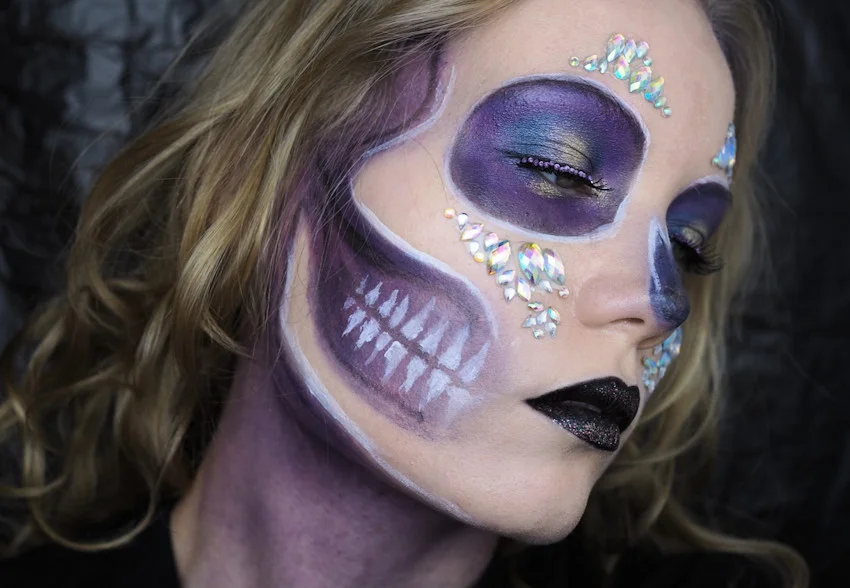 Purple Skull With Diamond Makeup