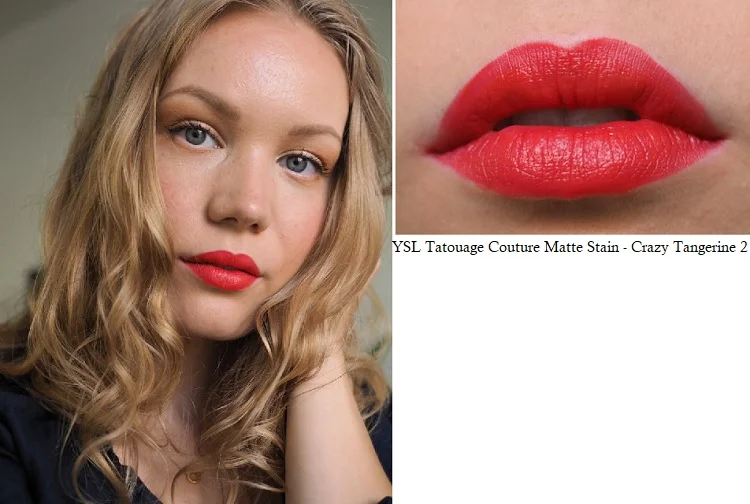 YSL Tatouage Couture Matte Stain Crazy Tangerine on lips