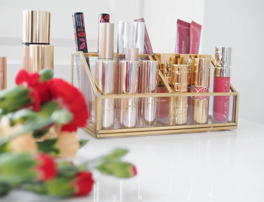 glass gold makeup organizer