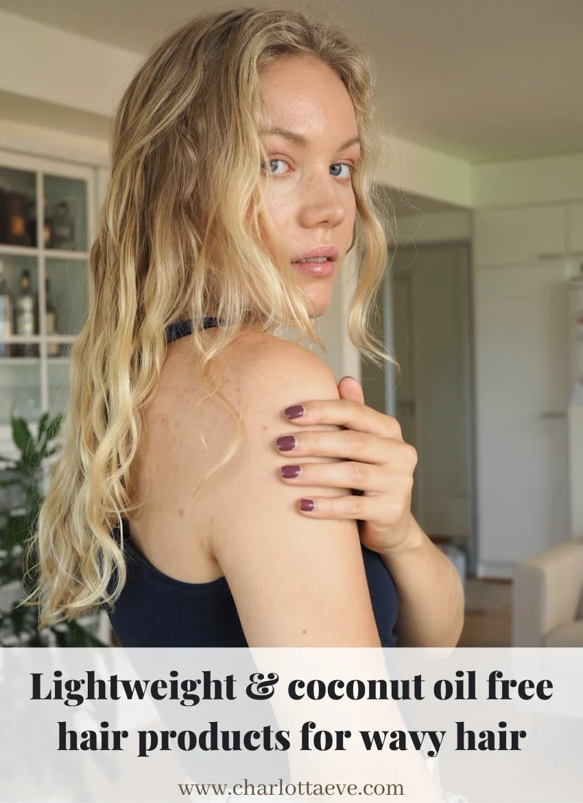 Pinterest graphic: lightweight coconut-oil-free hair products for wavy hair