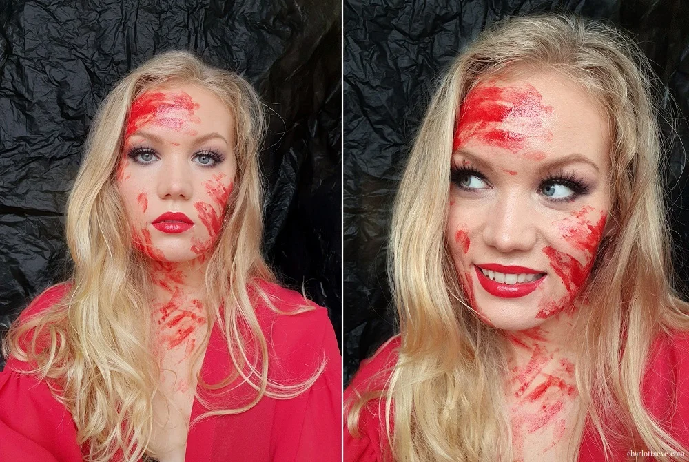 Easy Halloween look fake blood full glam makeup