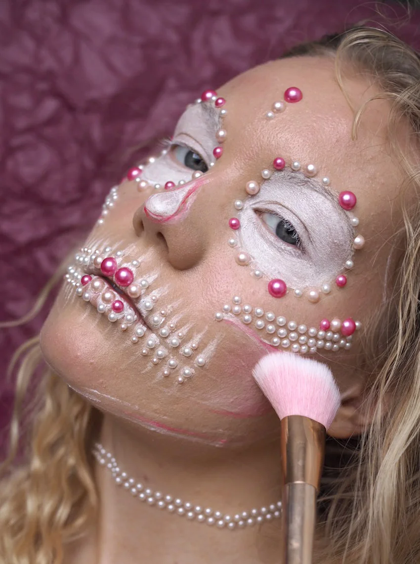 pink white pearl skull halloween makeup