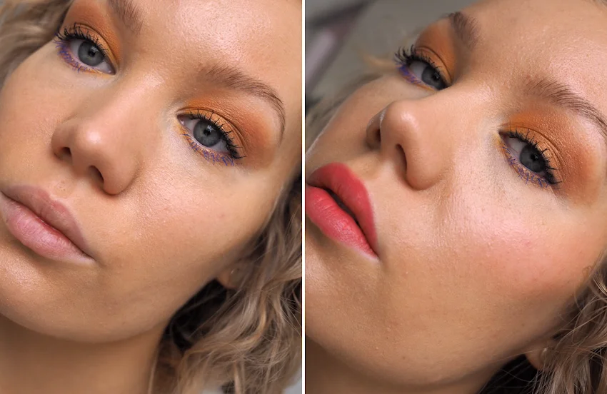 before after lipstick and blush