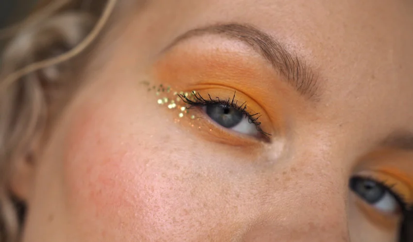 yellow glitter eye makeup