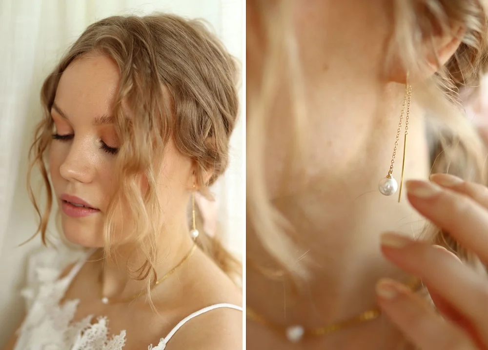 gold pearl earring and necklace rellery charlotta