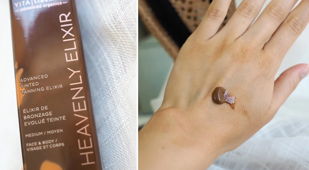 vita liberata heavenly elixir tinted tanning lotion color swatch review